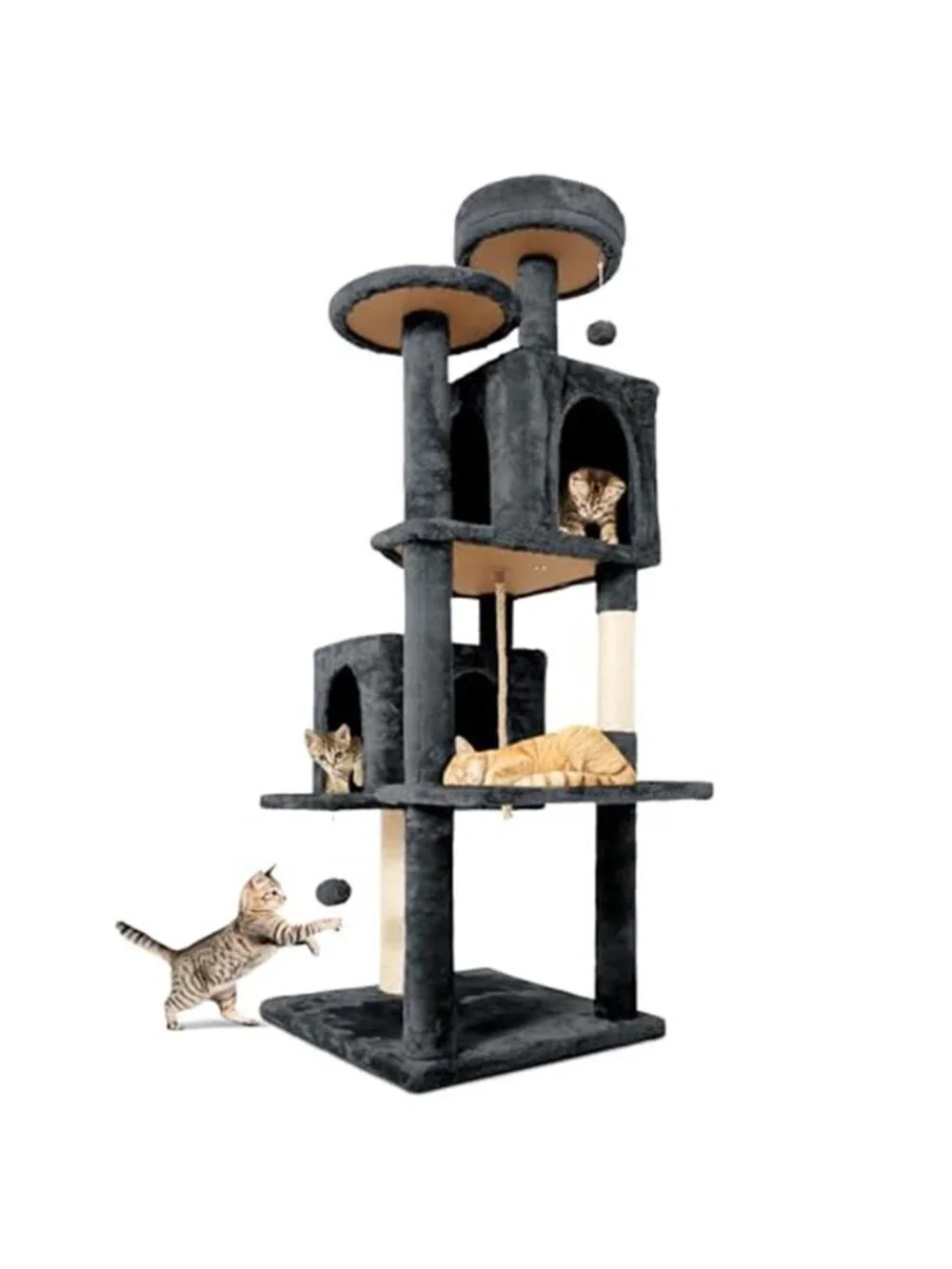 58.5inch Large Cat Tree Tower Condo Soft Plush Multi-Level Climbing Tree